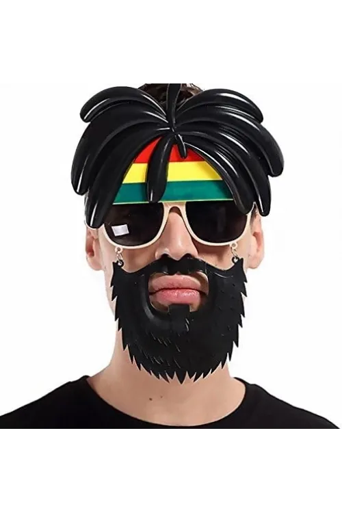 Rasta Peruklu Rasta Sakallı Bob Marley Bıyıklı Parti Gözlüğü 27x18 Cm