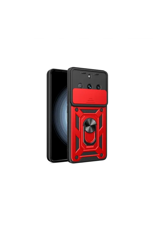 Realme 11 Pro Kılıf Pars Lens Yüzüklü Silikon - Kırmızı