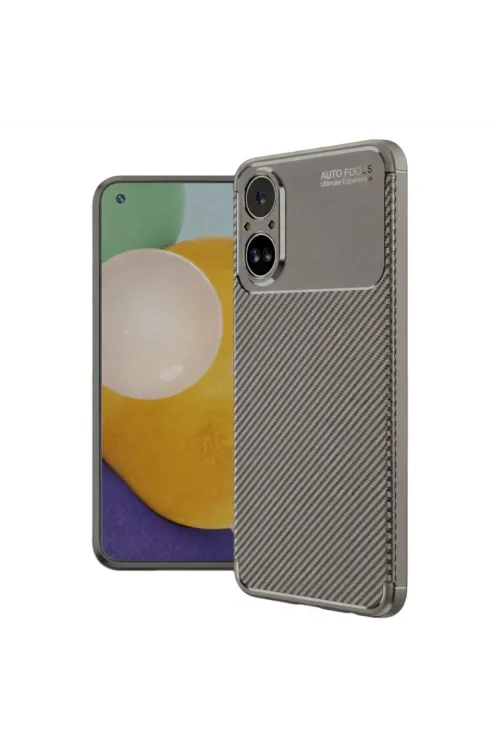 Realme 12 Lite Kılıf Auto Focus Karbon Kapak - Gri