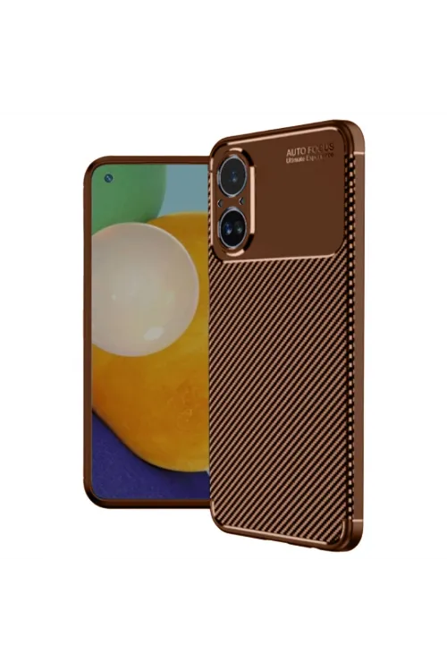 Realme 12 Lite Kılıf Auto Focus Karbon Kapak - Kahverengi
