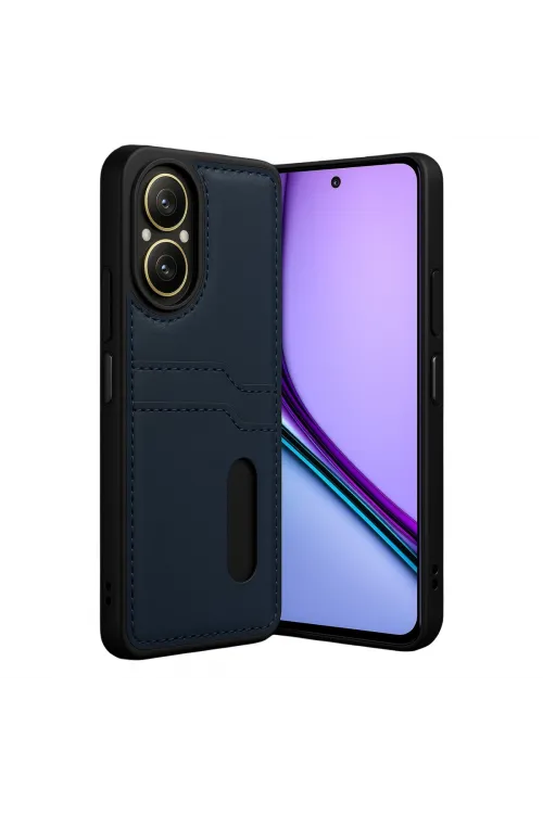 Realme 12 Lite Kılıf Sara Kartvizitli Deri Kılıf - Lacivert