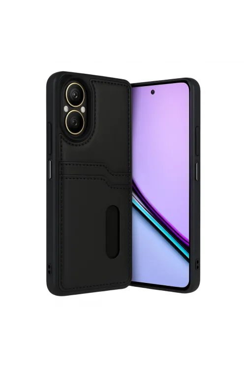 Realme 12 Lite Kılıf Sara Kartvizitli Deri Kılıf - Siyah