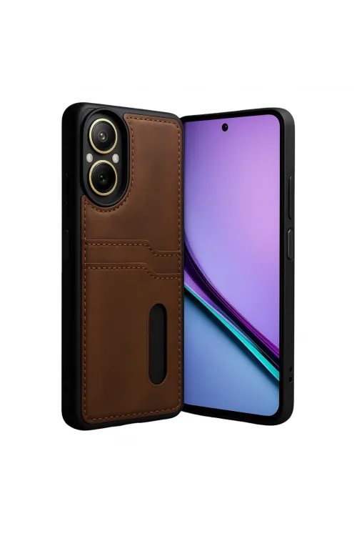 Realme 12 Lite Kılıf Sara Kartvizitli Deri Kılıf - Taba