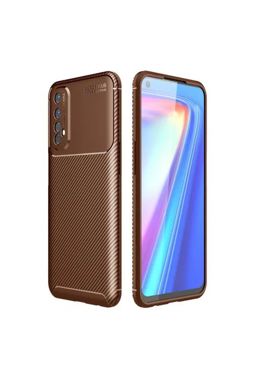 Realme 7 Kılıf Auto Focus Karbon Kapak - Kahverengi