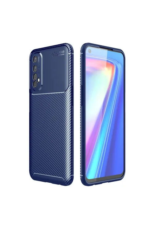 Realme 7 Kılıf Auto Focus Karbon Kapak - Lacivert