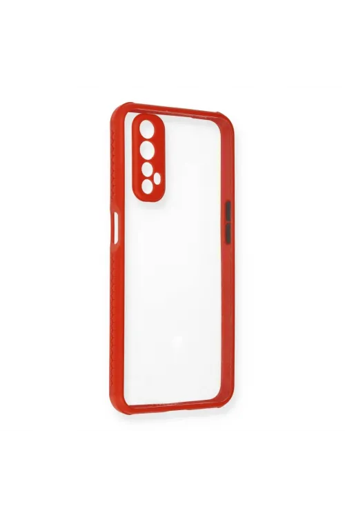 Realme 7 Kılıf Miami Şeffaf Silikon - Kırmızı