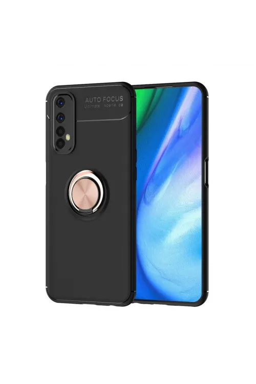 Realme 7 Kılıf Range Yüzüklü Silikon - Siyah-gold