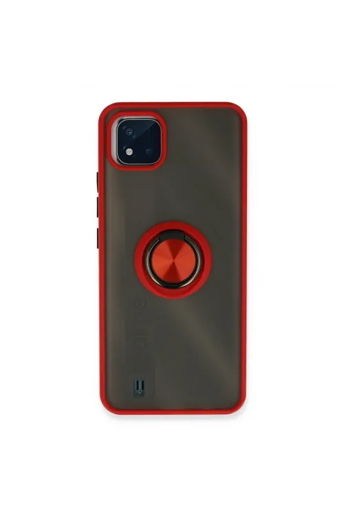 Realme C11 2021 Kılıf Montreal Yüzüklü Silikon Kapak - Kırmızı