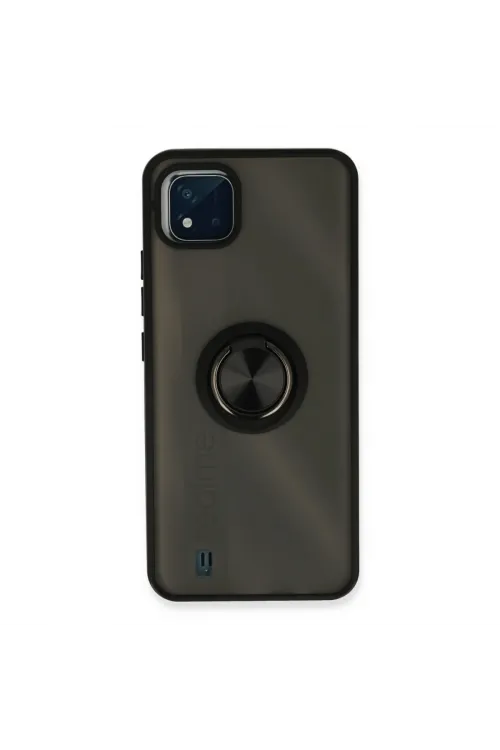 Realme C11 2021 Kılıf Montreal Yüzüklü Silikon Kapak - Siyah