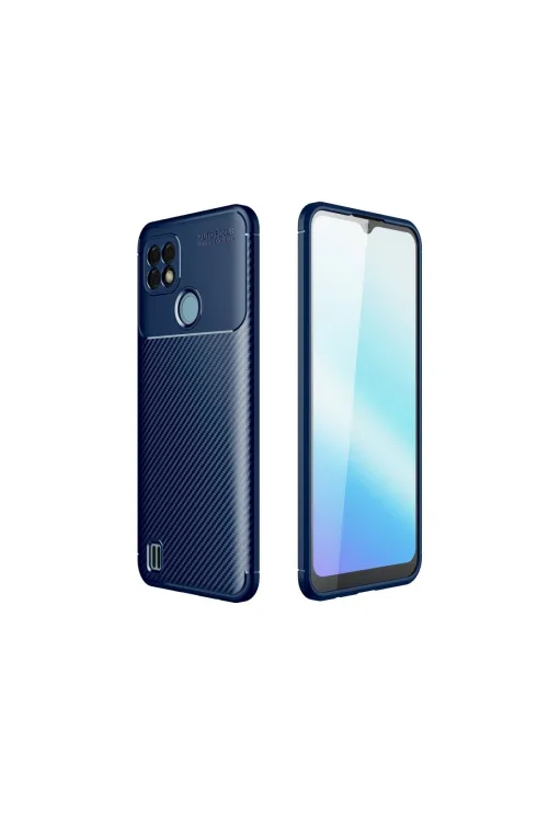 Realme C21 Kılıf Auto Focus Karbon Kapak - Lacivert