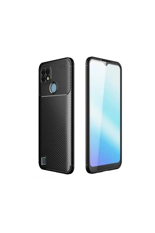 Realme C21 Kılıf Auto Focus Karbon Kapak - Siyah
