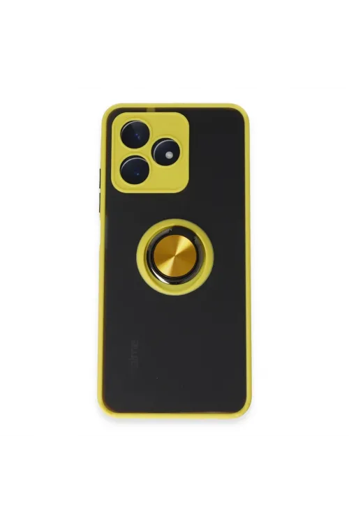 Realme C53 Kılıf Montreal Yüzüklü Silikon Kapak - Sarı