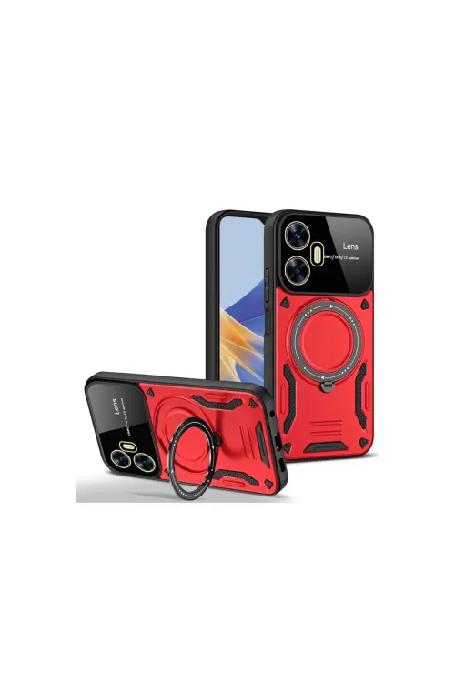 Realme C55 Kılıf Joy Lens Standlı Kapak - Kırmızı