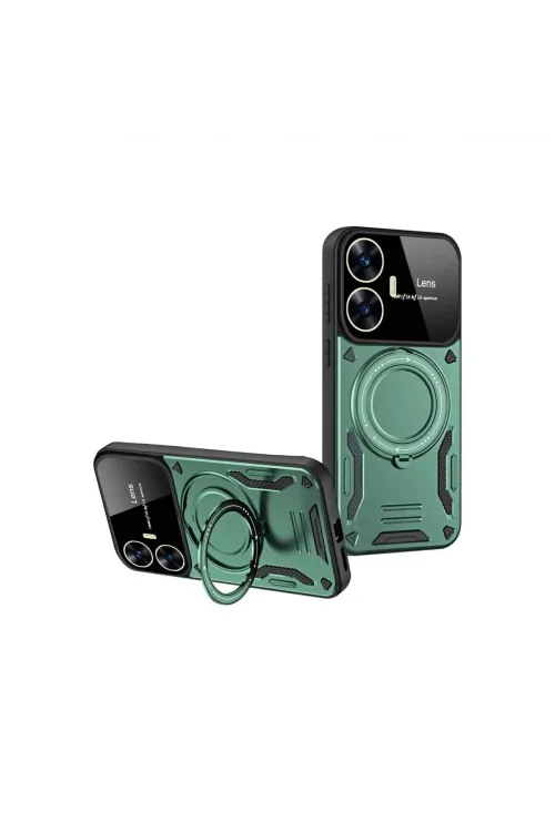Realme C55 Kılıf Joy Lens Standlı Kapak - Koyu Yeşil