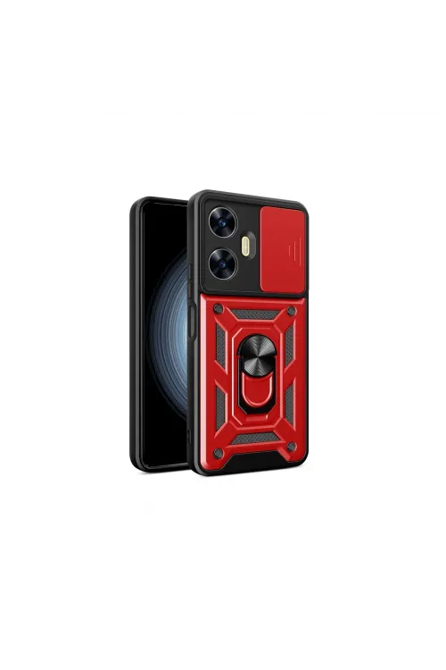 Realme C55 Kılıf Pars Lens Yüzüklü Silikon - Kırmızı