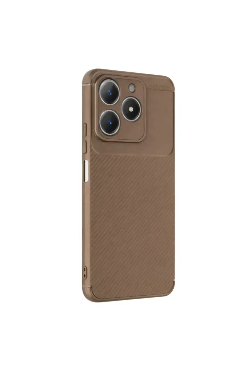 Realme C61 Kılıf Auto Focus Karbon Kapak - Kahverengi