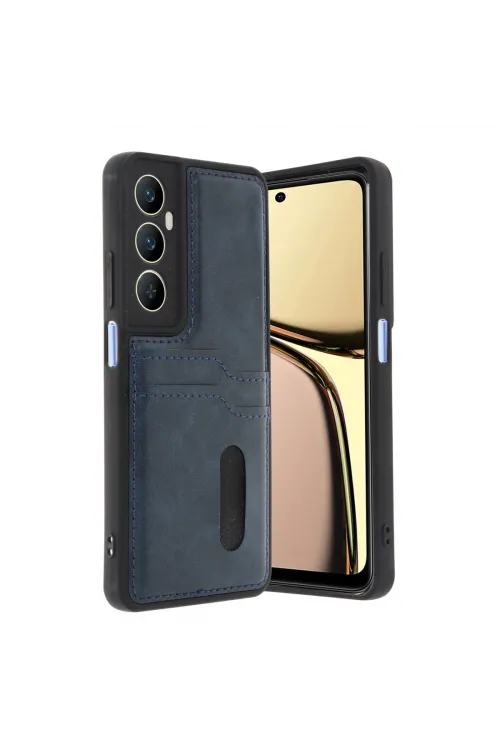 Realme C65 Sara Kartvizitli Deri Kılıf - Lacivert