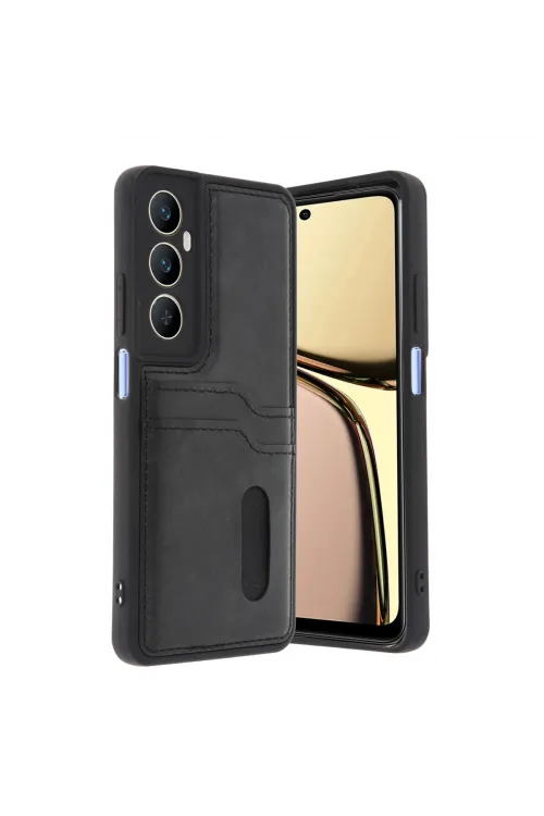 Realme C65 Sara Kartvizitli Deri Kılıf - Siyah