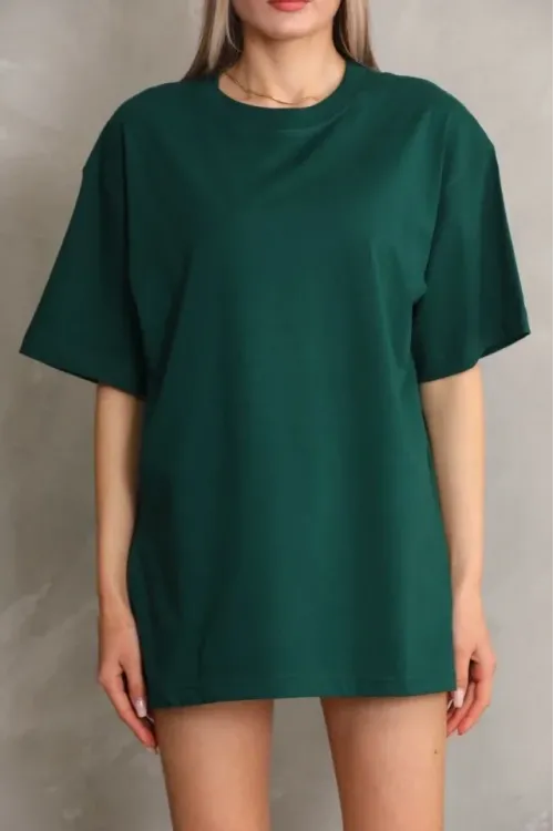 Regular Fit Tişört Bisiklet Yaka Yazlık Kısa Kol Basıc T-Shirt - Yeşil