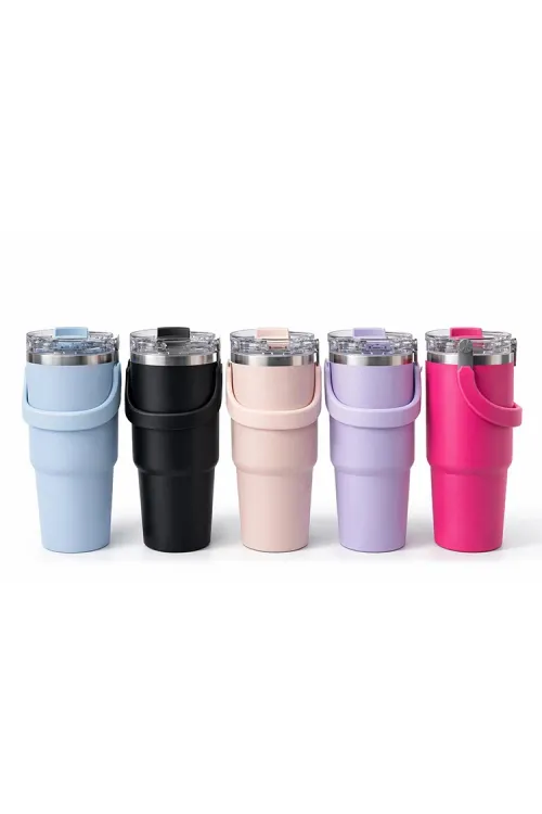 Renkli 900 ml Taşıma Kulplu Paslanmaz Çelik Termos Mug Bardak