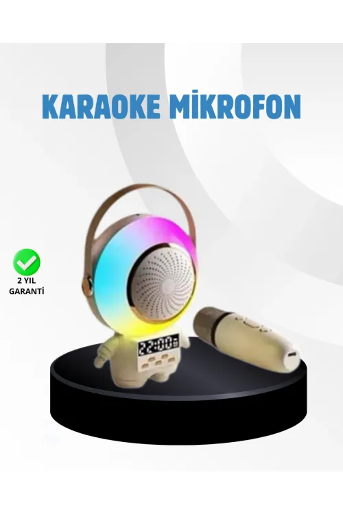 Renkli Işıklı Astronot Mini Bluetooth Speaker Ve Karaoke Mikrofon
