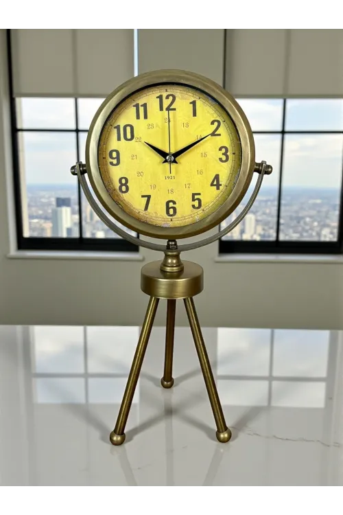 Retro Antique Üç Ayaklı Metal Eskitme Masa Saati