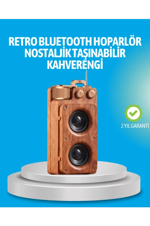 Retro Bluetooth Hoparlör Ahşap Görünümlü 5w Çift Stereo Ses
