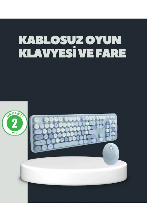 Retro Daktilo Stilli Kablosuz Klavye Mouse Seti – Sessiz Ve Şık