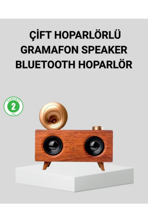 Retro Gramafon Bluetooth Hoparlör Çift Stereo Sesli Fm Radyo Destekli
