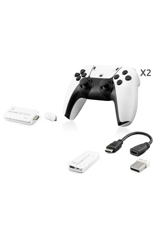 Retro Oyun Stick Hdmi Çift Gamepad Seti 2.4G Kablosuz - Beyaz HD330