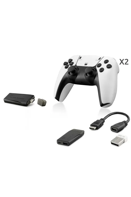 Retro Oyun Stick Hdmi Çift Gamepad Seti 2.4G Kablosuz - Beyaz HD331