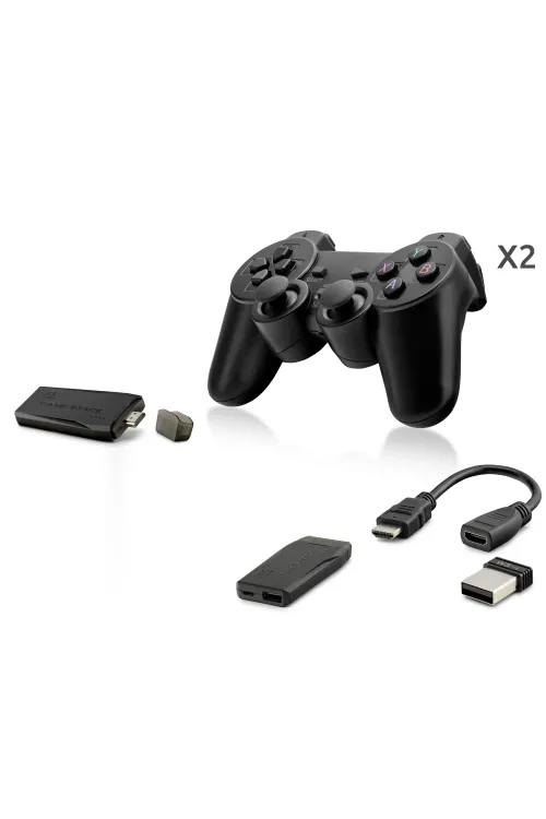 Retro Oyun Stick Hdmi Çift Gamepad Seti 2.4G Kablosuz - Siyah HD327