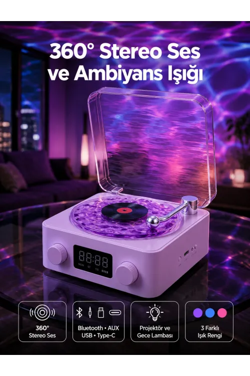 Retro Pikap Tasarımlı Bluetooth Hoparlör – Projektörlü Şarjlı Lamba