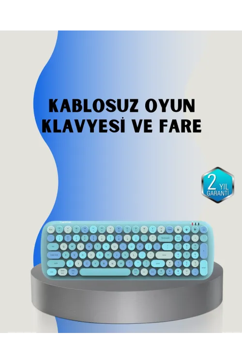 Retro Tarz Kablosuz Klavye Mouse Seti – 104 Tuşlu, Ergonomik Tasarım