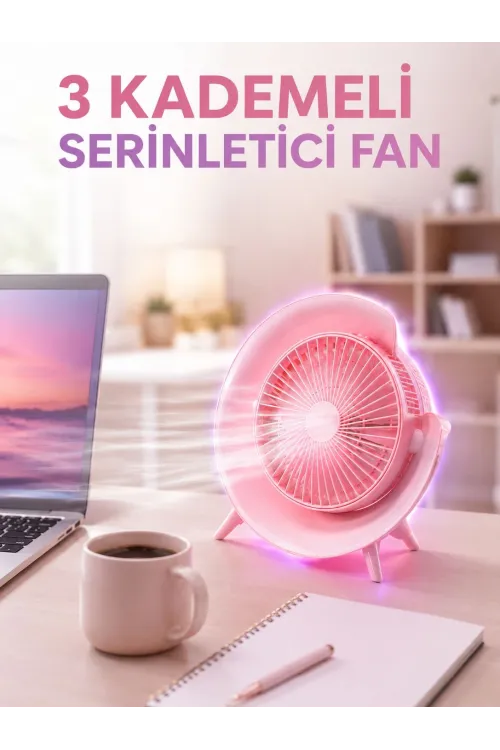 Rgb Işıklı 3 Kademeli Usb Şarjlı Masaüstü Vantilatör