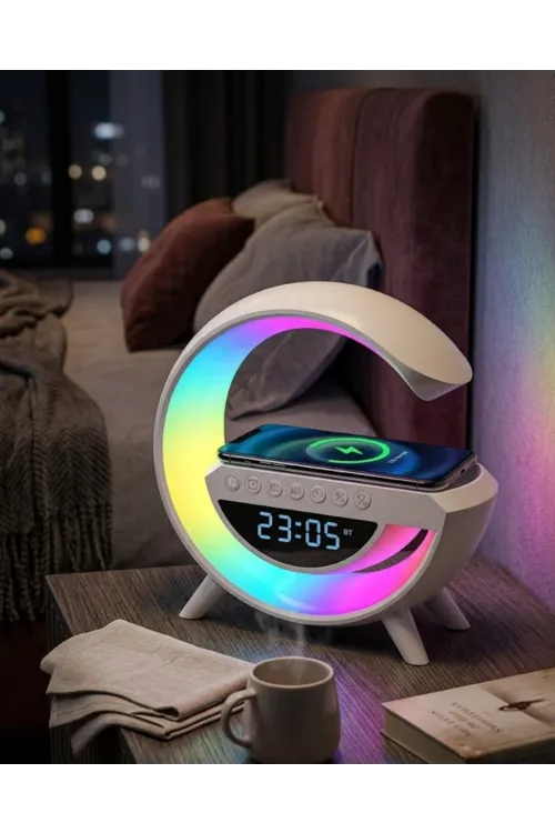 Rgb Işıklı Kablosuz Şarjlı Bluetooth Hoparlör Saat Ve Alarm Özellikli