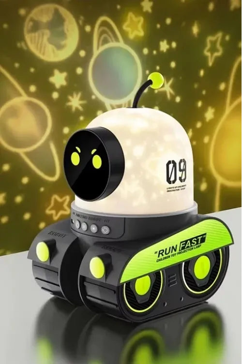 Robot Projeksiyon Gece Lambası Hoparlörlü Şarjlı Yıldızlı Gökyüzü Temalı Led Projeksiyon Lambası