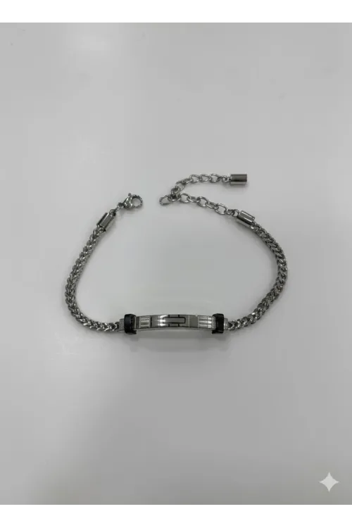 Rodyum Çelik  Erkek Çelik Bileklik Boy 18+3 Cm / En 0.3 Cm  - Ebl0032