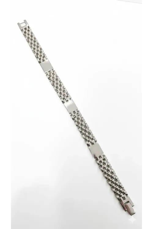 Rodyum Çelik  Erkek Çelik Bileklik Boy 21.5 Cm / En 1 Cm  - Ebl0054
