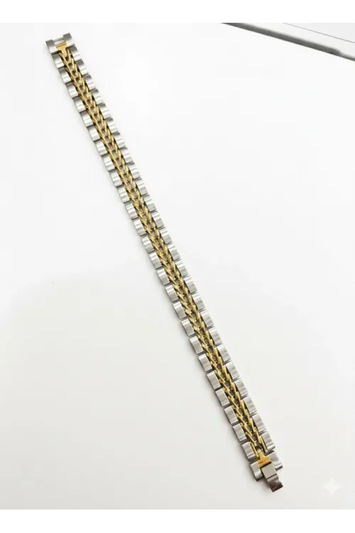 Rodyum-  Çelik  Erkek Çelik Bileklik Boy 21.5 Cm / En 1.3 Cm  - Ebl0060