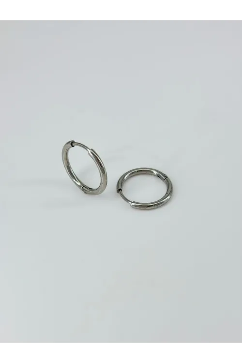 Rodyum  Çelik Erkek Küpe Çap (14 Mm) Kalınlık (2 Mm) - Ekp0005
