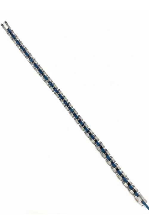 Rodyum-mavi Çelik  Erkek Çelik Bileklik Boy 21.5 Cm / En 0.6 Mm - Ebl0070