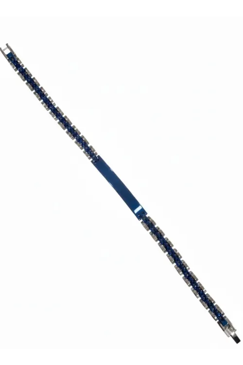 Rodyum-mavi Çelik  Erkek Çelik Bileklik Boy 21.5 Cm / En 0.6 Mm  - Ebl0073