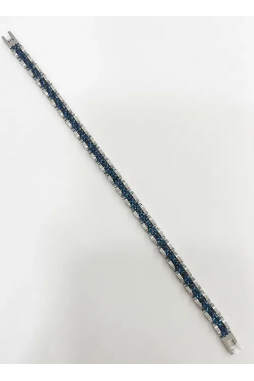 Rodyum-mavi Çelik  Erkek Çelik Bileklik Boy 21.5 Cm / En 0.6 Mm - Ebl0080
