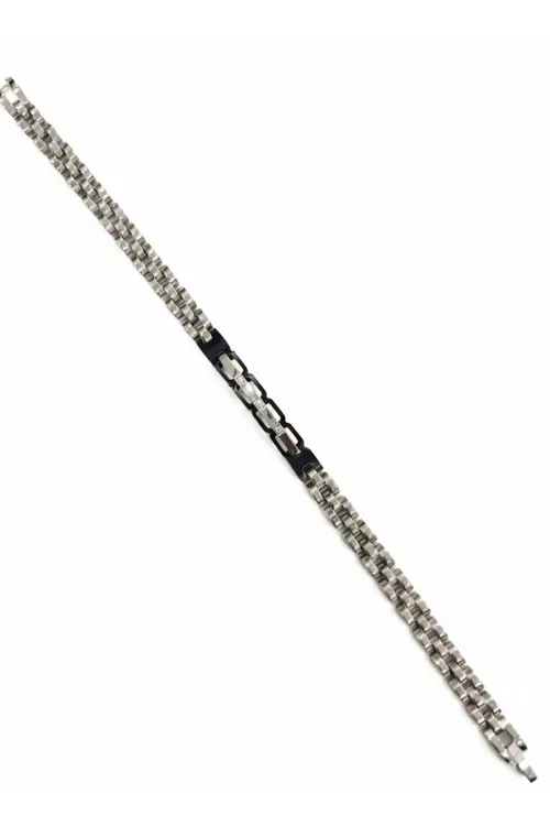 Rodyum-siyah Çelik  Erkek Çelik Bileklik Boy 21.5 Cm / En 0.6 Mm - Ebl0075