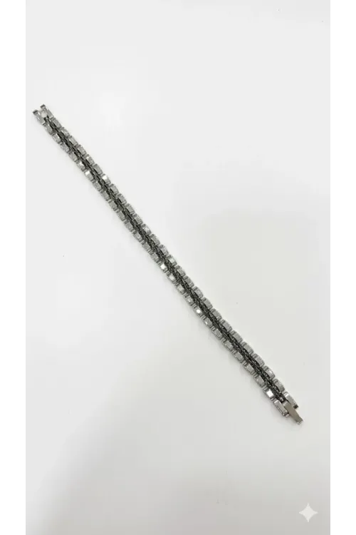 Rodyum-siyah Çelik  Erkek Çelik Bileklik Boy 21.5 Cm / En 0.8 Mm  - Ebl0048