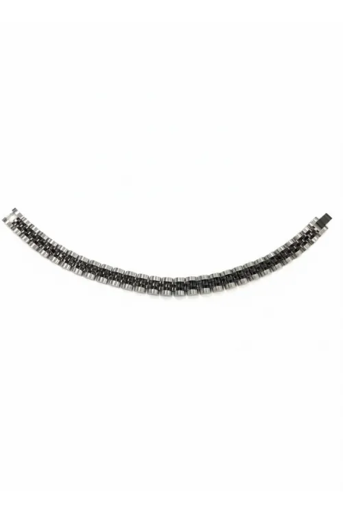 Rodyum-siyah Çelik  Erkek Çelik Bileklik Boy 21.5 Cm / En 1.0 Cm  - Ebl0046