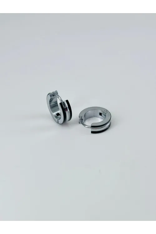 Rodyum Ve Siyah Çelik Erkek Küpe Çap (9 Mm) Kalınlık (4 Mm) - Ekp0006