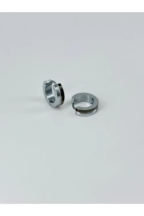 Rodyum Ve Siyah  Çelik Erkek Küpe Çap (9 Mm) Kalınlık (4 Mm) - Ekp0007