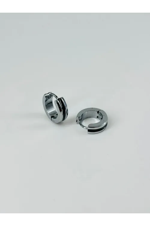 Rodyum Ve Siyah  Çelik Erkek Küpe Çap (9 Mm) Kalınlık (4 Mm) - Ekp0008